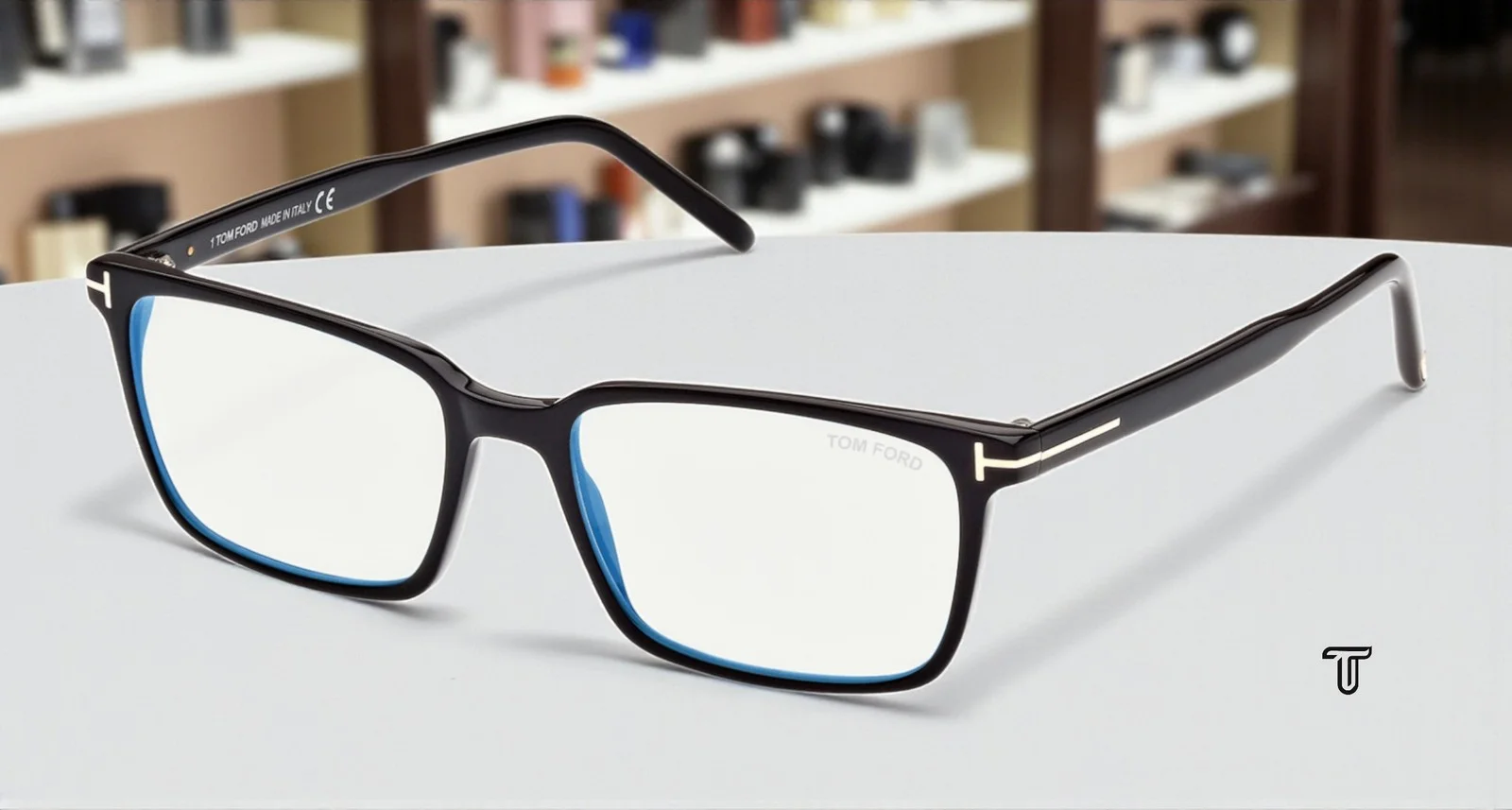 TOM FORD FT5802-B 001 Rectangular Shiny Black Blue Block 53 mm Men