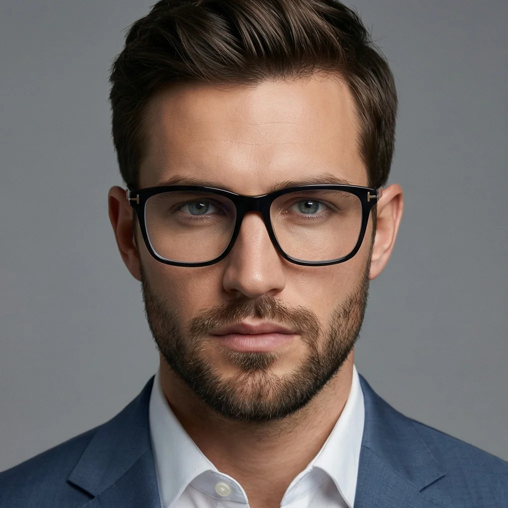 TOM FORD FT5802-B 001 Rectangular Shiny Black Blue Block 53 mm Men 3